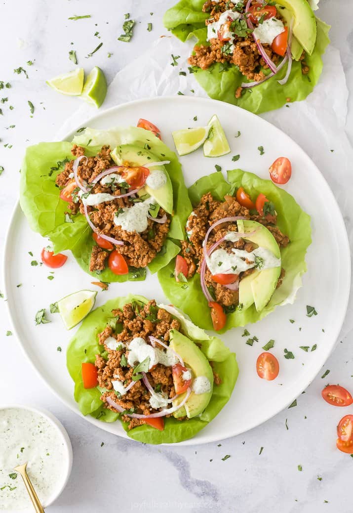 turkey taco lettuce wraps on a plate