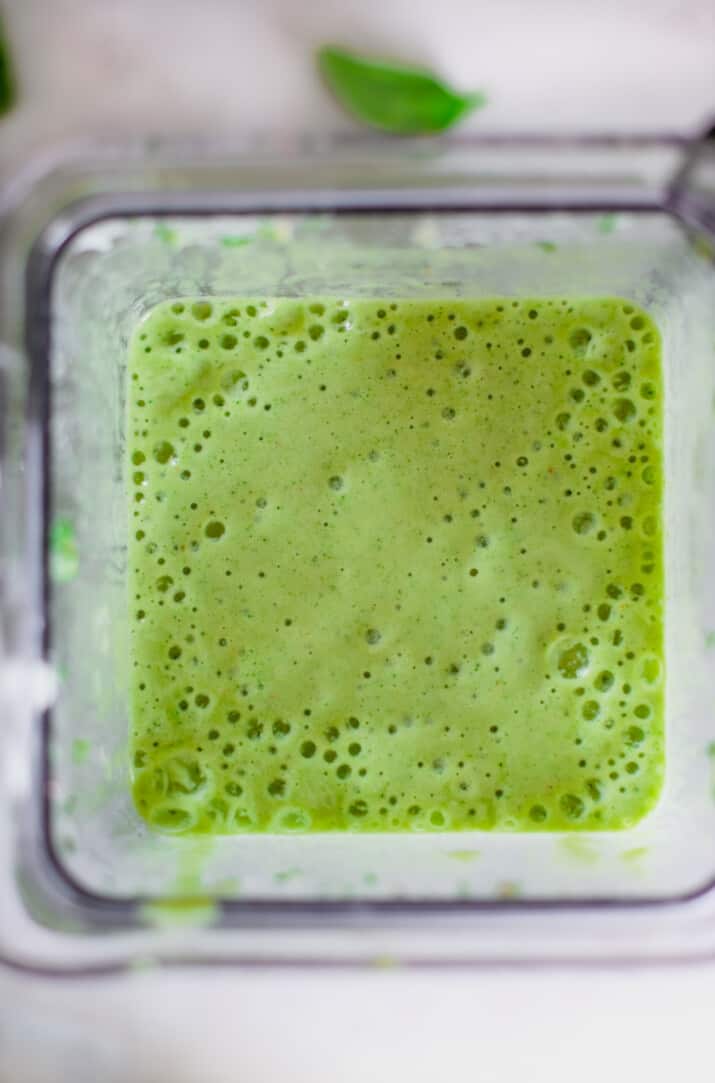 tropical green smoothie in a blnder