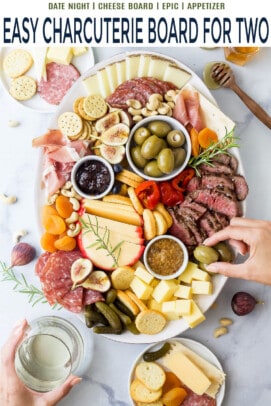 pinterest image for charcuterie board for two