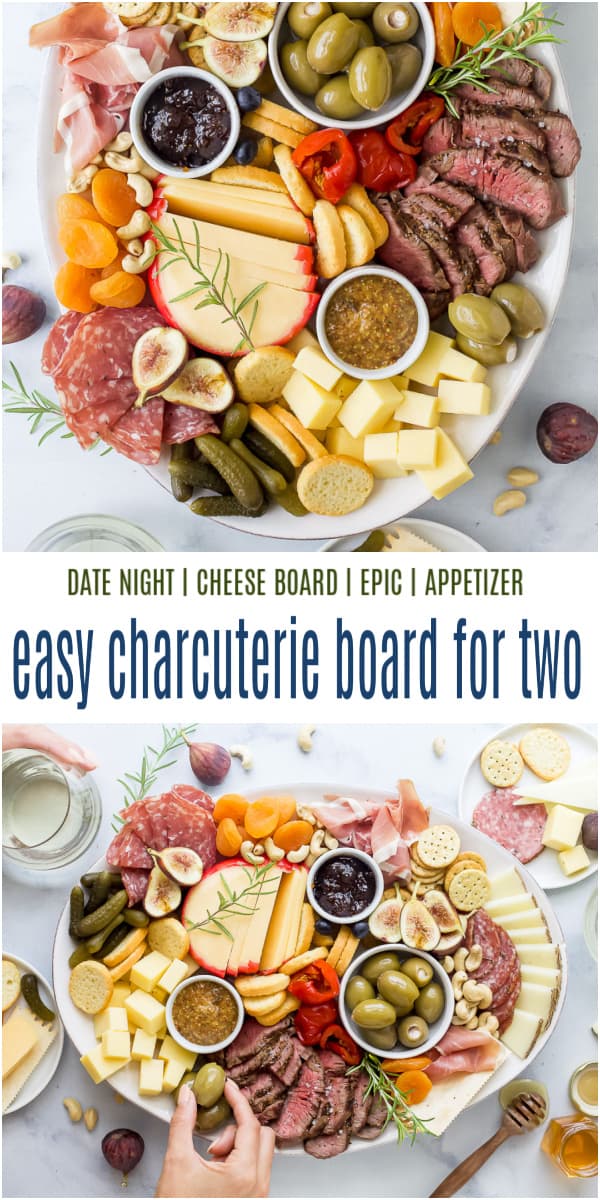 pinterest image for charcuterie board for two