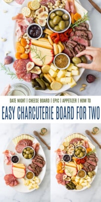 pinterest image for charcuterie board for two