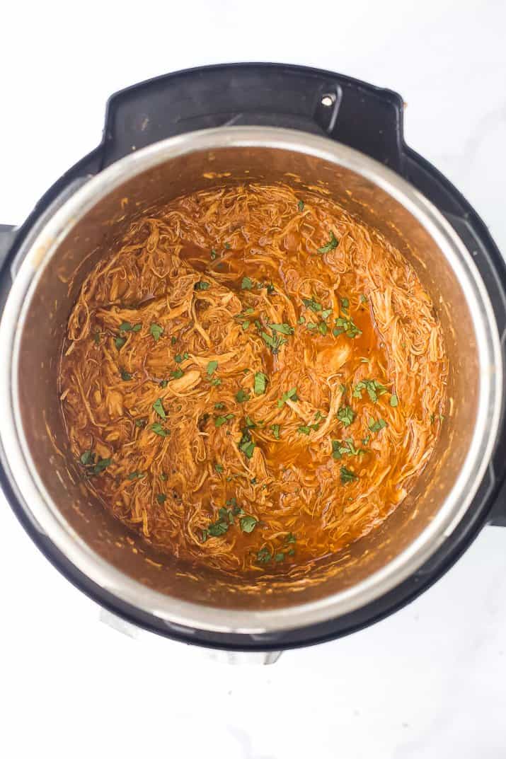 shredded bbq chicken in an instant pot