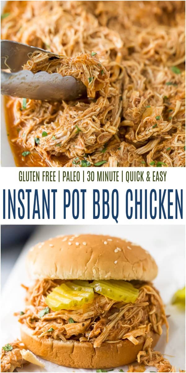 pinterest image for instant pot bbq chicken recipe