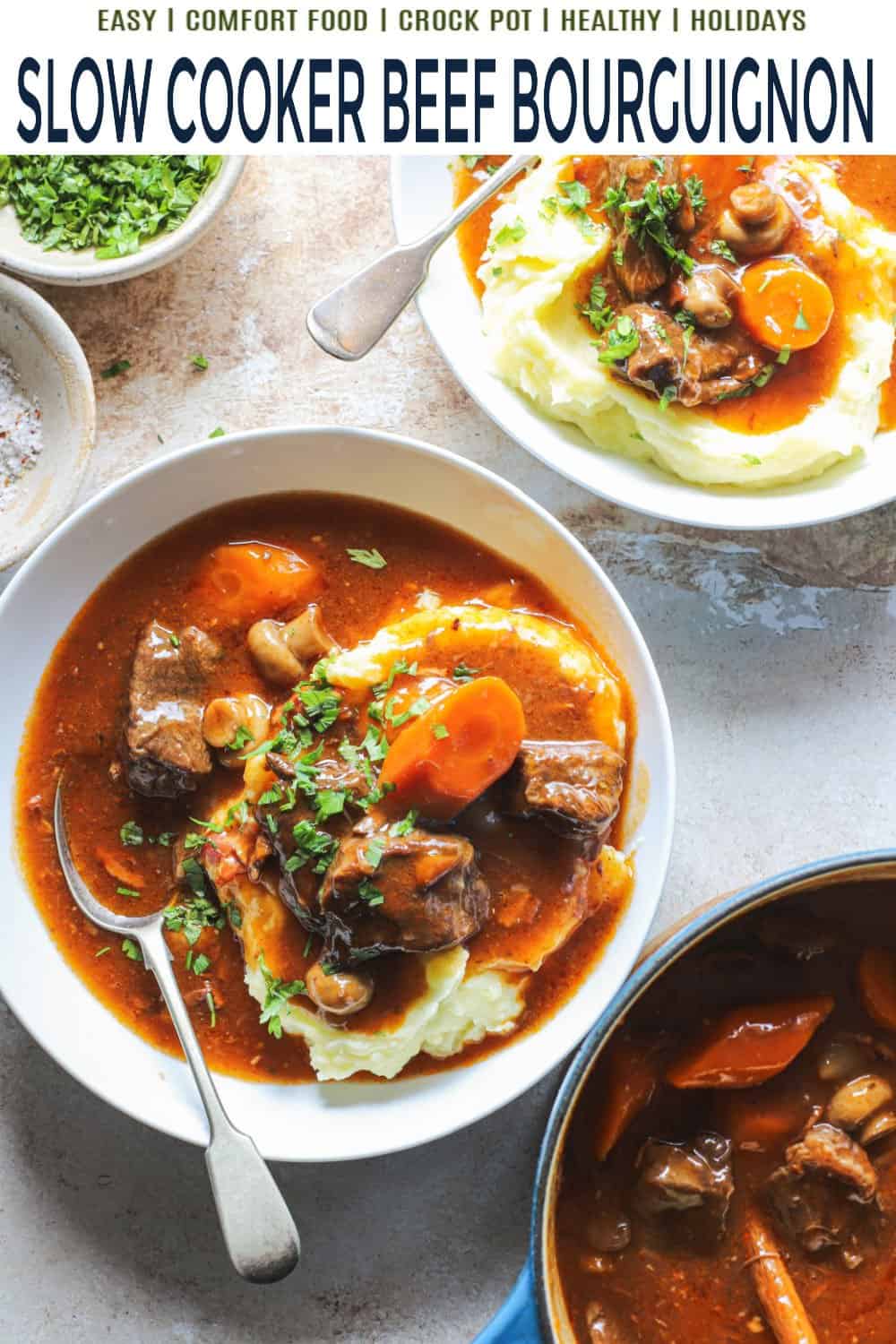 pinterest image for The Best Slow Cooker Beef Bourguignon