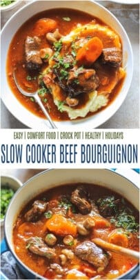 pinterest image for The Best Slow Cooker Beef Bourguignon
