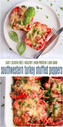 pinterest image for southwestern turkey stuffed peppers