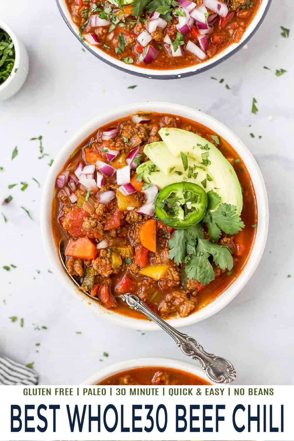 pinterest image for whole30 beef chili recipe