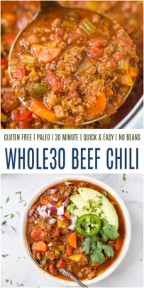 pinterest image for whole30 beef chili recipe