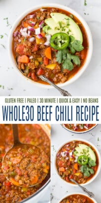 Pinterest image for whole30 beef chili recipe