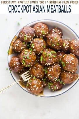 pinterest image for Easy Crockpot Asian Meatballs