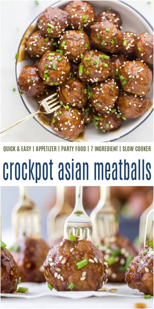 pinterest image for Easy Crockpot Asian Meatballs