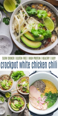 pinterest image for Easy Crockpot White Chicken Chili