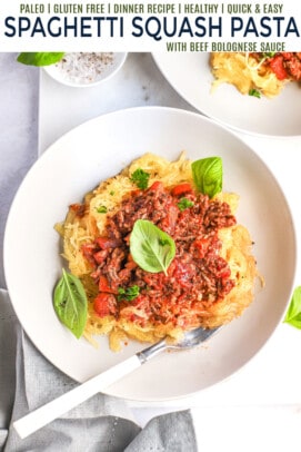 pinterest image for Gluten Free Spaghetti Squash Pasta with Beef Bolognese