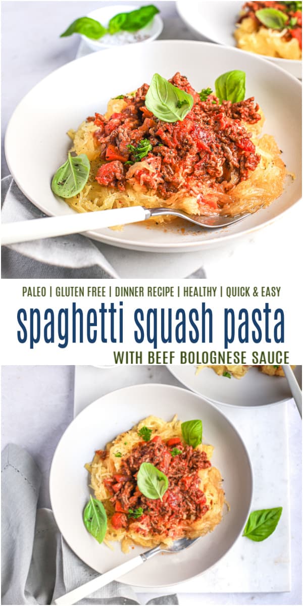 pinterest image for Gluten Free Spaghetti Squash Pasta with Beef Bolognese