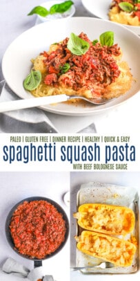 pinterest image for Gluten Free Spaghetti Squash Pasta with Beef Bolognese