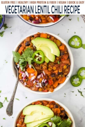 pinterest image for Vegetarian Lentil Chili Recipe