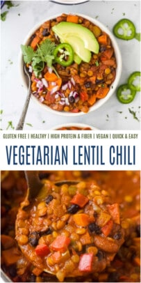 pinterest image for Vegetarian Lentil Chili Recipe