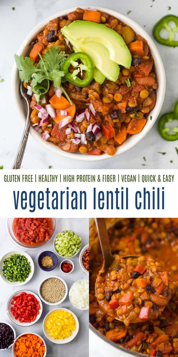 Pinterest image for vegetarian lentil chili.