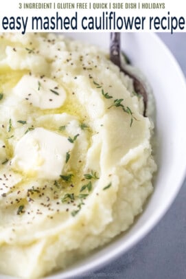 pinterest image for Creamy 3 Ingredient Mashed Cauliflower Recipe