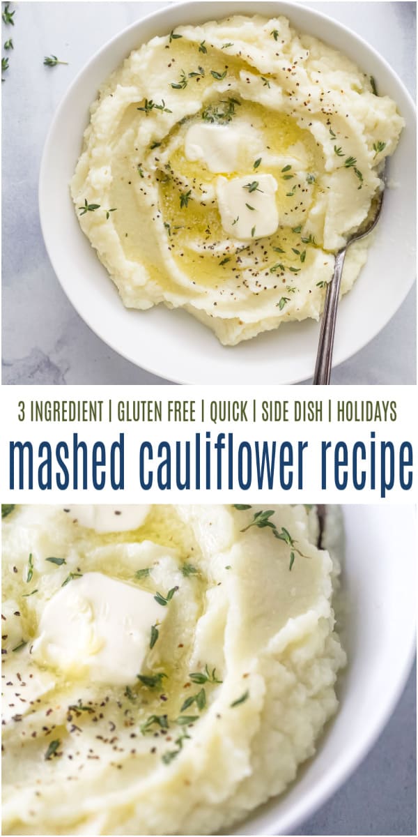 pinterest image for Creamy 3 Ingredient Mashed Cauliflower Recipe