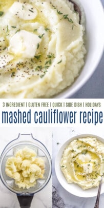 pinterest image for Creamy 3 Ingredient Mashed Cauliflower Recipe