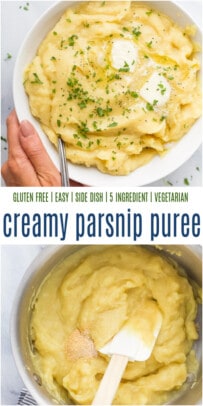 pinterest image for creamy parsnip puree