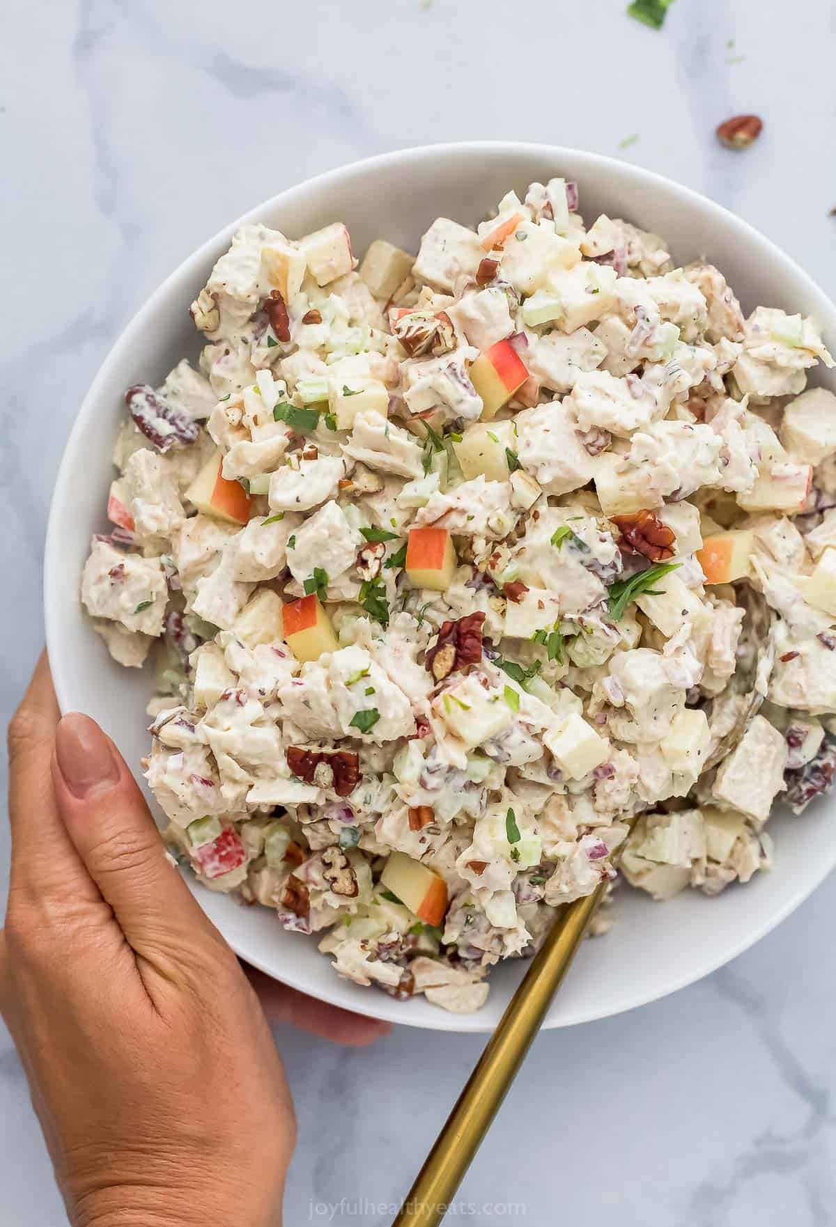 bowl filled with leftover turkey salad