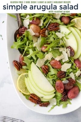 pinterest image for Simple Fall Arugula Salad with Roasted Grapes & Lemon Vinaigrette