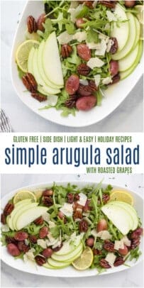 pinterest image for Simple Fall Arugula Salad with Roasted Grapes & Lemon Vinaigrette