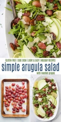 pinterest image for Simple Fall Arugula Salad with Roasted Grapes & Lemon Vinaigrette