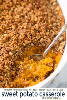 pinterst image for Creamy Sweet Potato Casserole with Cinnamon Pecan Streusel