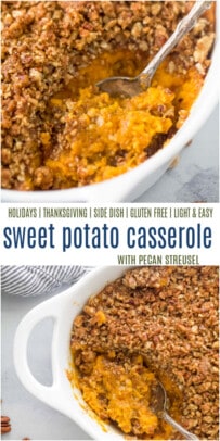 pinterest image for Creamy Sweet Potato Casserole with Cinnamon Pecan Streusel