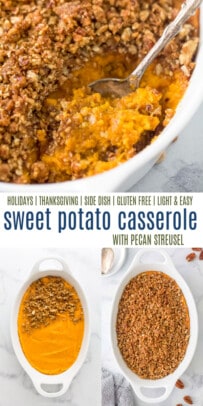 pinterst image for Creamy Sweet Potato Casserole with Cinnamon Pecan Streusel