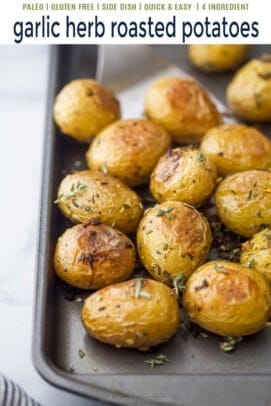 pinterest image for garlic herb roasted potatoes