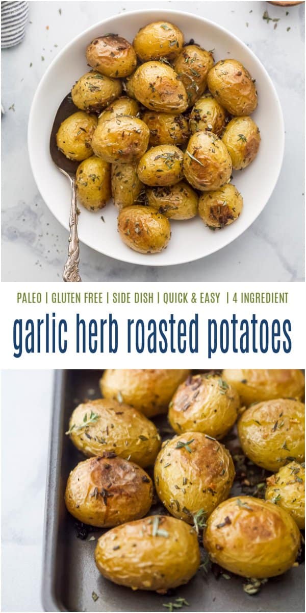 pinterest image for garlic herb roasted potatoes