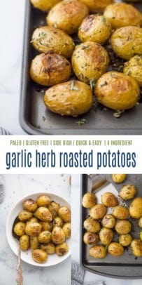 pinterest image for garlic herb roasted potatoes