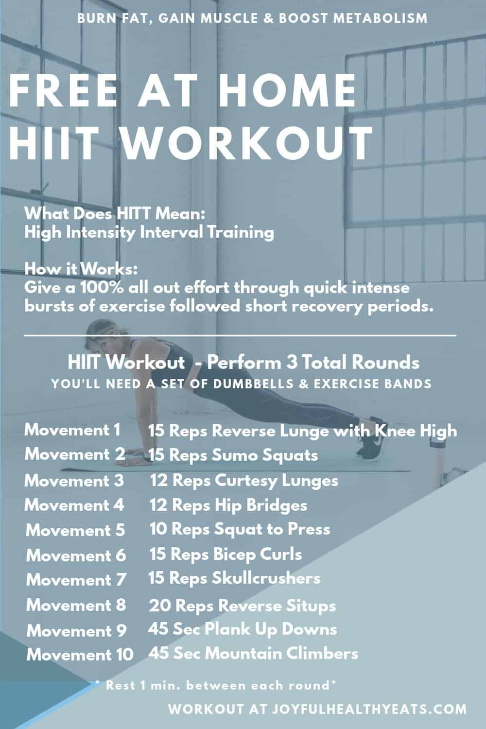 Pinterest image for At Home HIIT Workout with Weights