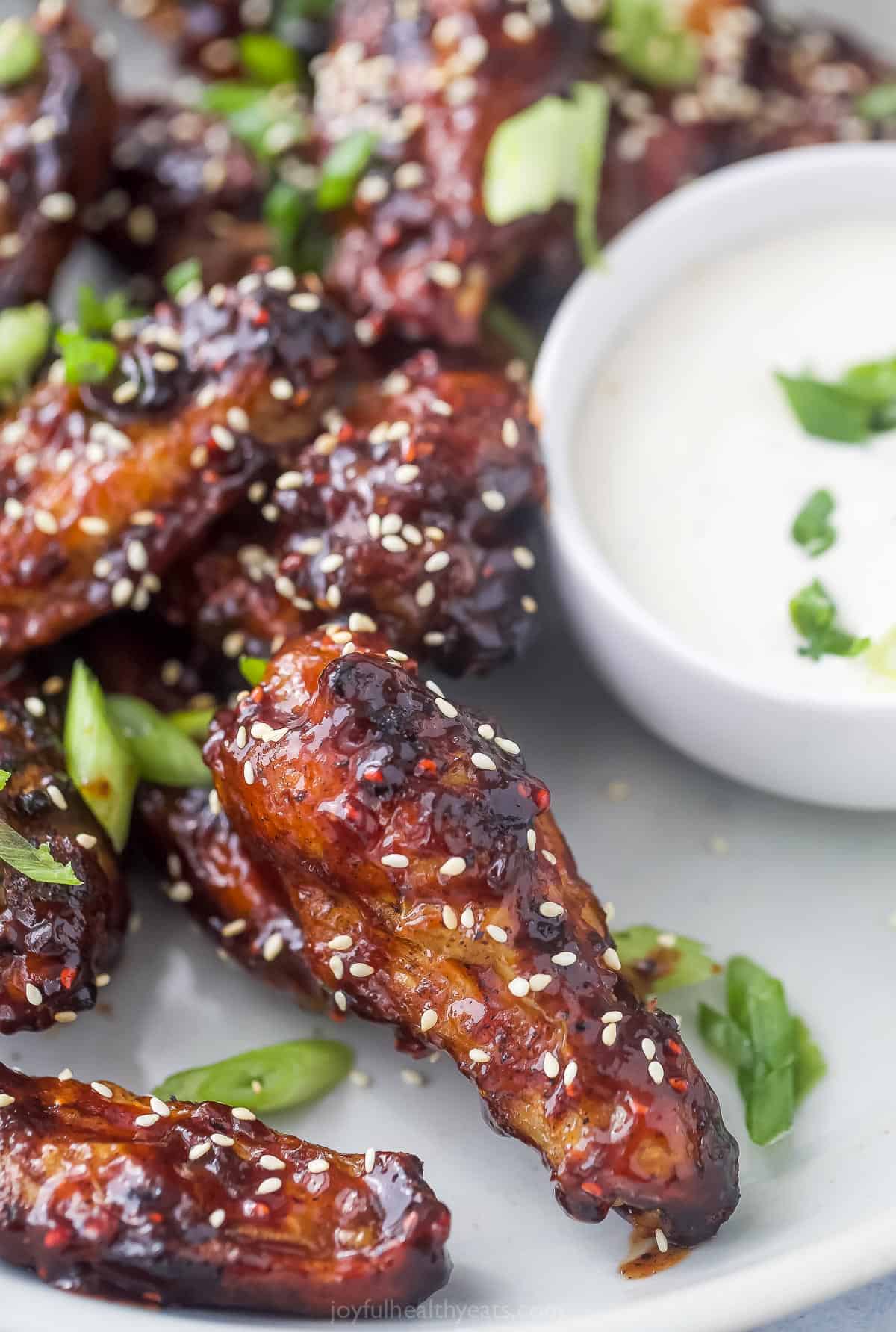 closeup of baked asian chicken wing