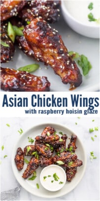 pinterest image for Asian Baked Chicken Wings with Raspberry Hoisin Glaze