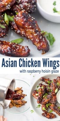 pinterest image for Asian Baked Chicken Wings with Raspberry Hoisin Glaze
