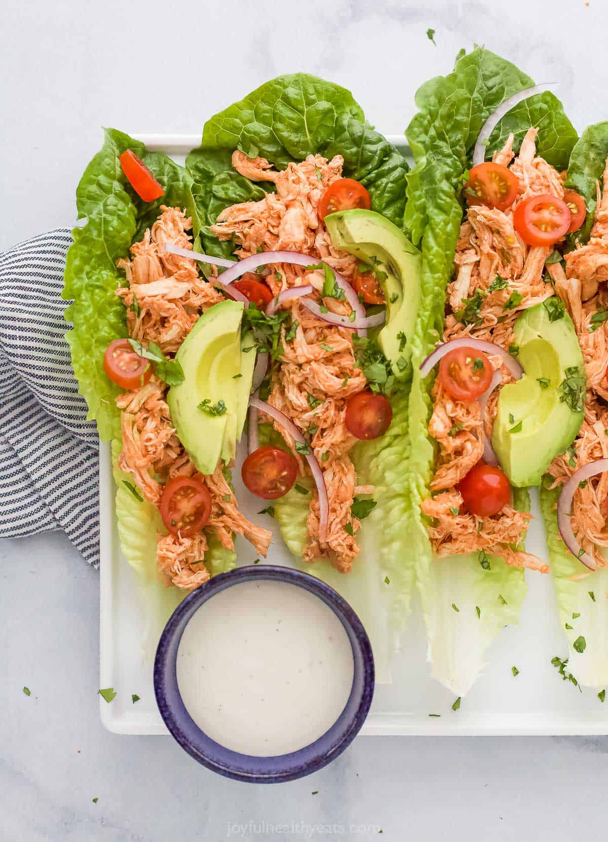 buffalo chicken lettuce wraps on a plate