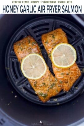 pinterest image for Easy Honey Garlic Air Fryer Salmon Recipe