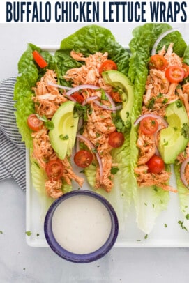 pinterest image for Low Carb Buffalo Chicken Lettuce Wraps