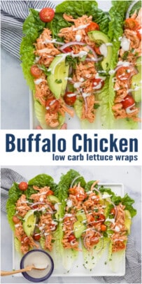 pinterest image for Low Carb Buffalo Chicken Lettuce Wraps
