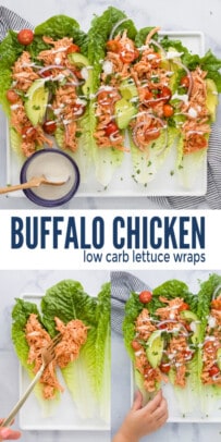 pinterest image for Low Carb Buffalo Chicken Lettuce Wraps