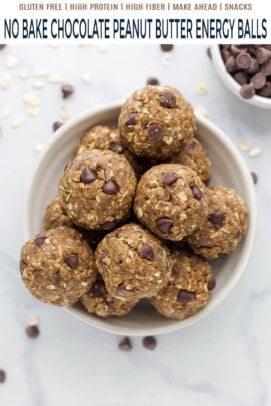 pinterest image for No Bake Chocolate Peanut Butter Energy Bites