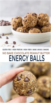 pinterest image for No Bake Chocolate Peanut Butter Energy Bites