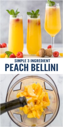 pinterest image for 3 Ingredient Peach Bellini Recipe