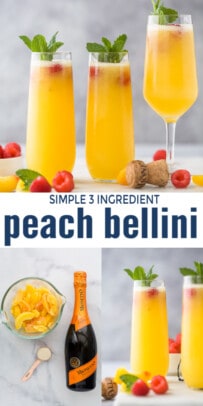 pinterest image for 3 Ingredient Peach Bellini Recipe