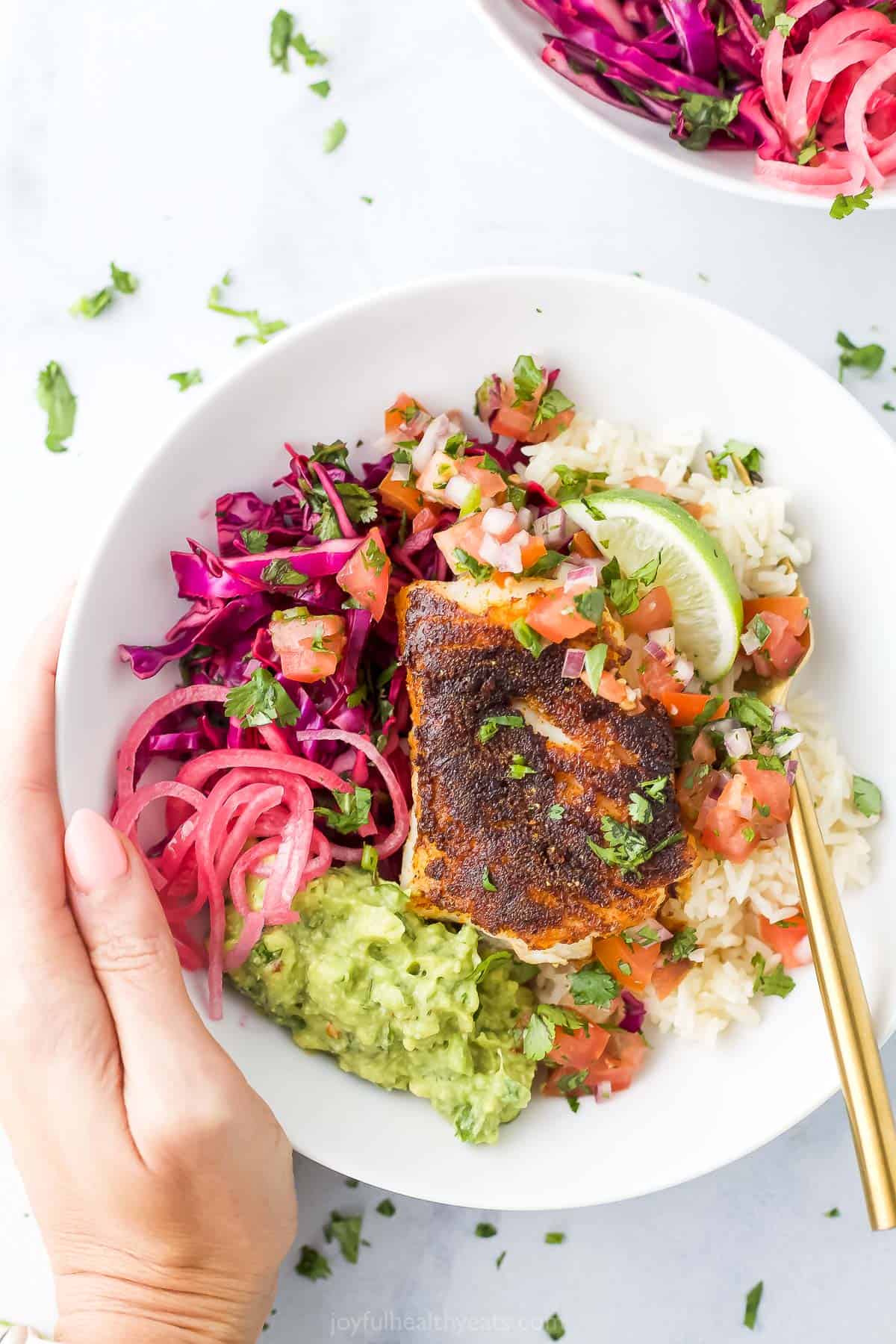 Fish Taco Bowls with Cilantro-Lime Rice - Dishing Out Health